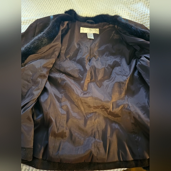 Doncaster Mink Trimmed Brown Leather Jacket Tailored Fit Magnetic Front Closure - Picture 2 of 6